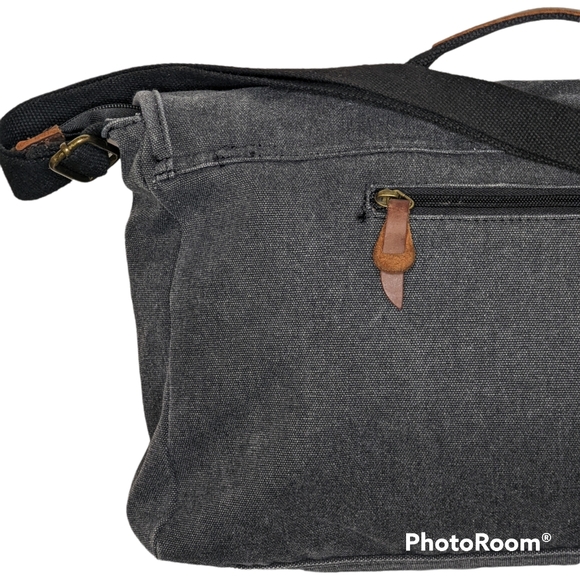 Protege Travel Gear Messenger Bag Canvas Multi Pockets Leather Pulls Gray - Picture 6 of 16